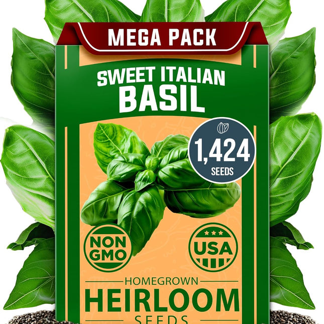 Italian Basil Seeds (Bulk Pack) 1424 Sweet Large Leaf Basil Seeds for Planting