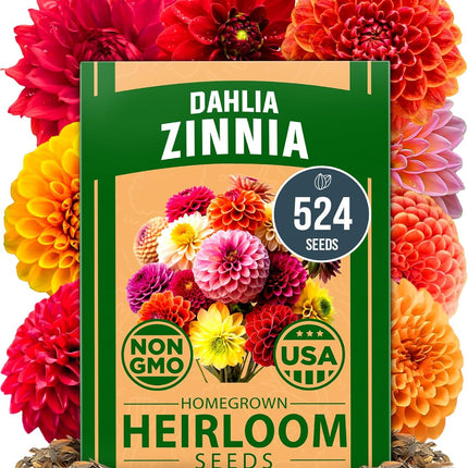 Zinnia Dahlia Seeds Pack- Bulk Flower Seeds to Plant outside for Vibrant Blooms,