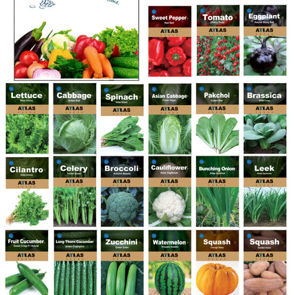 Atlas Vegetable Seeds Survival Garden Kit - over 50,000 Seeds, 29 Varieties